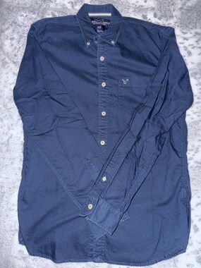 American Eagle Outfitters Men's Dark Navy Button-Down Shirt